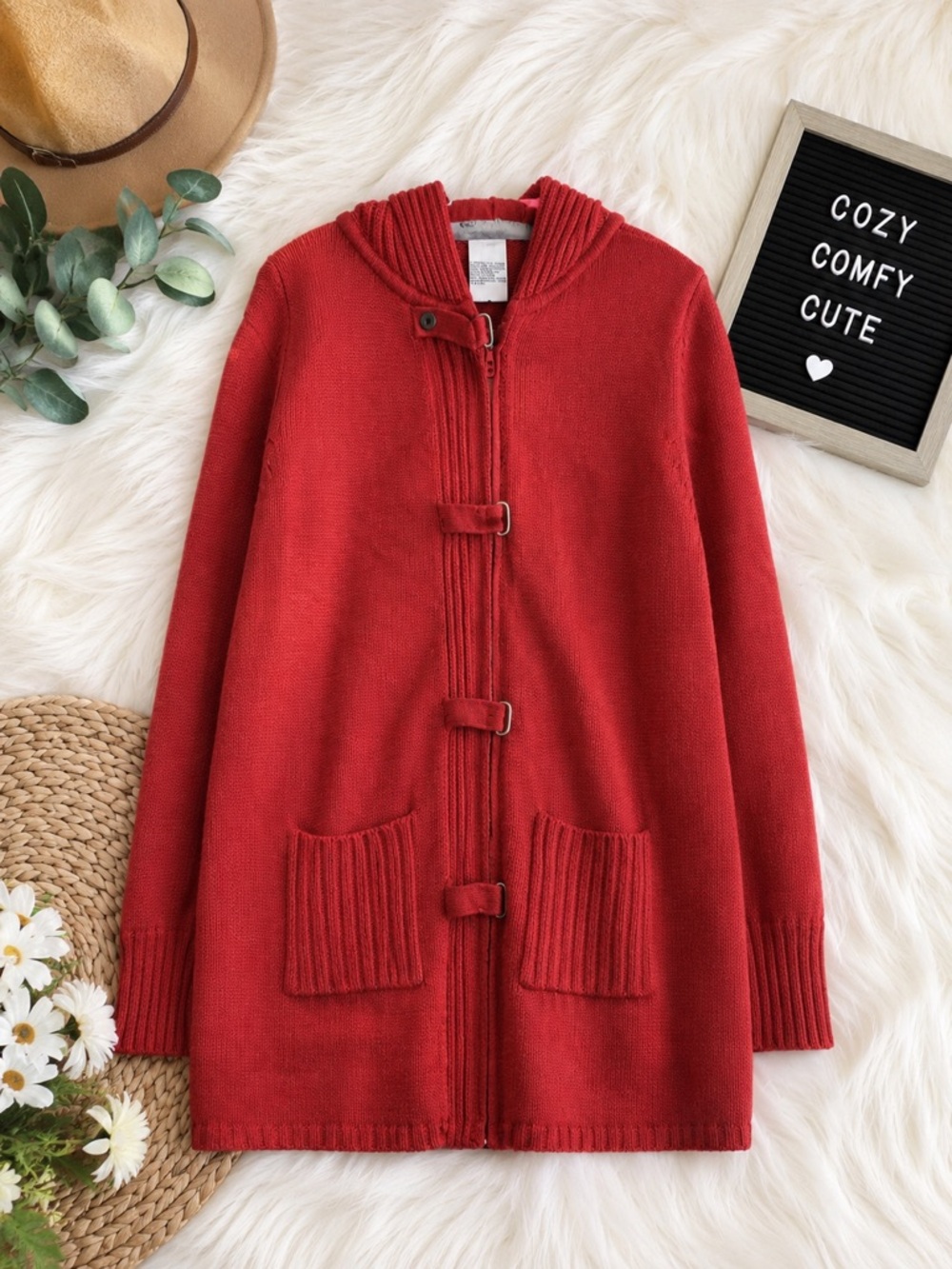 Sag Harbor Sport 100% Cotton Hooded Toggle Cardigan Sweater Coat XL